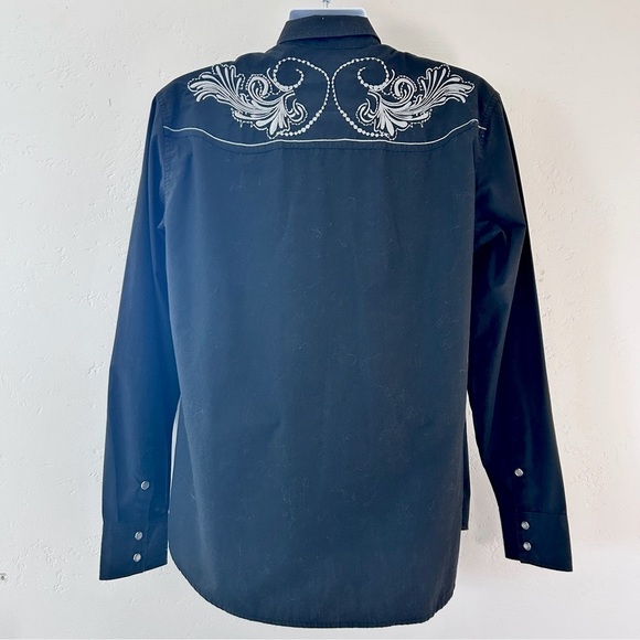 ACE OF DIAMONDS USA Men Black Western Shirt L Embroidery Pearl Snap Rockabilly - Picture 8 of 12